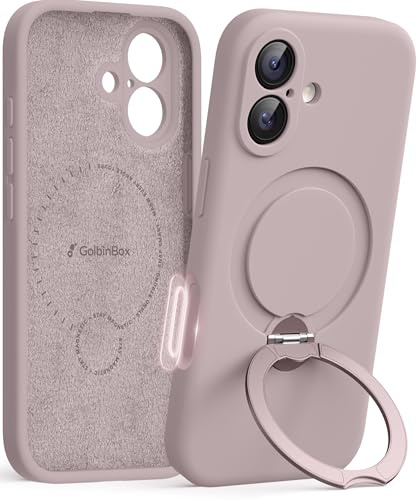 GolbinBox for iPhone 17 Case with 360° Spin Magnetic Stand, [Compatible with MagSafe][Full Camera Protection], Full Body Shockproof Liquid Silicone Case with Ring Stand for iPhone 17 6.3'', Light Taro