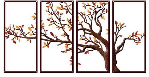 Resama Wandkunst, Baum des Lebens, aus Metall, dekorative Wandkunst mit dunkelbraunen Zweigen und bunten Blättern, geeignet für Wohnzimmer, Schlafzimmer, Büro und Badezimmer, Größe: 80 x 42,9 cm