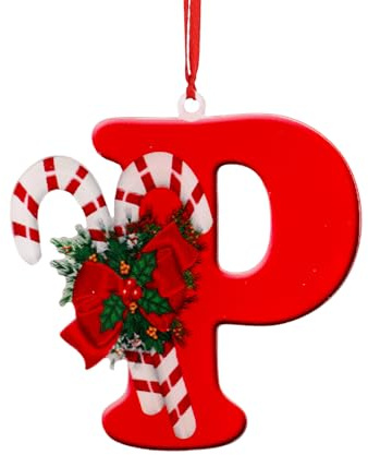 26 Letter Christmas Tree Ornaments, Alphabet Personalized Christmas Holiday Tree Ornament Hanging Pendant for Party Home DIY Craft Decoration Supplies (P)
