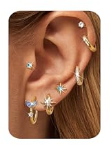 Dochais Ohrringe für Frauen Zierliche Drop Stapelbare Ohrring Set 14K Gold plattierte Knorpel-Ohrringe Kleine Creolen Flache Rücken Stecker Ohr Cuffs Huggies für mehrere Piercings