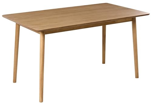 Beliani Mesa de Comedor para Comedor y Cocina 140 x 80 cm Patas de Madera Maciza Chapa de Roble Claro Elvyn