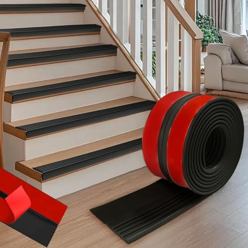 Premium Treppenkantenprofil Selbstklebend, 6M Treppen-Kantenschutz Treppenwinkel, treppenprofil gummi, Rutschfester Kantenschutz aus Silikon-Gummi für Innen/Außen | L-förmige Stufenkante | Schwarz
