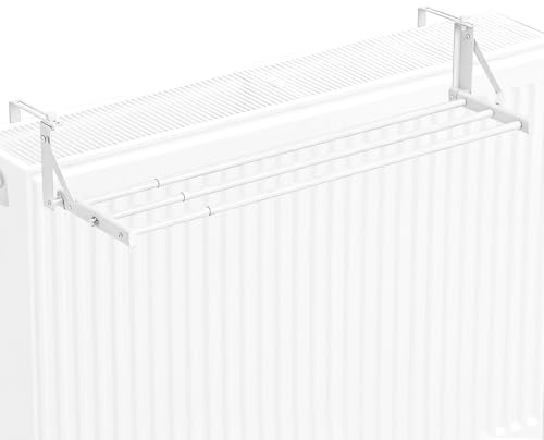 Recitem Porte-serviettes radiateur, blanc, porte-serviettes chauffant, porte-serviettes pour radiateur sans perçage, étendoir à linge radiateur, sèche-linge, distance murale réglable : 0 à 12,5 cm (D)