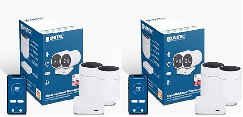 UNITEC Smart Heizkörper-Thermostat Starter Set 2+1 mit LCD Display, kompatibel mit Amazon Alexa und Hey Google (Packung mit 2)