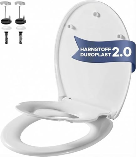 Garvee Familien WC-Sitz oval mit integriertem Kindersitz – Soft-Close Mechanismus, Schnellverschluss, antibakterieller Duroplast Toilettendeckel, UV-beständig, bis 150 kg, einfache Montage, weiß –
