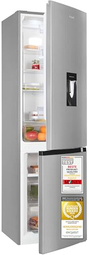 Exquisit Kühl-Gefrierkombination No Frost 54 cm, 251 L, Inox | Wasserspender ohne Festwasseranschluss - 39 dB leise - Schnellgefrieren - wechselbarer Türanschlag - Energieklasse C