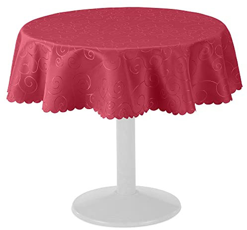 JEMIDI Tischdecke Ornamente Seidenglanz Edel Tisch Decke Tafeldecke 31 Größen und 7 Farben Dunkelrot Rund 135cm