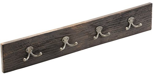 Metafranc Vintage-Hakenleiste 610 x 105 mm - Mangoholz - 4 Doppelhaken - Vintage-Stil - Used-Look / Garderobenleiste / Wand-Garderobe / Wandhaken / Kleiderhaken / Handtuchhaken / 261857