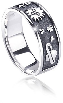 MATERIA Damen Bandring Sonne Mond Sterne Planet 925 Silber antik #SR-124, Ringgrößen:59 (18.8 mm Ø)