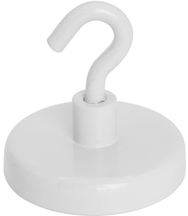 Ferrite White Painted Clamping Magnet with M6 Hook for Hanging, Holding or Displaying Items - 50mm dia - 21.3kg Pull - Pack of 40