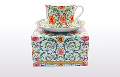 Bone China Breakfast Cup/Saucer Vintage Trellis Gift Boxed Postage Free UK
