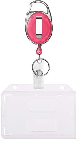 Karteo Ausweishülle für 2 Karten mit Ausweishalter Jojo rosa [1 Stück] Kartenhalter horizontal mattiert im EC-Kartenformat mit Ausweisjojo Karabinerhaken und Gürtelclip