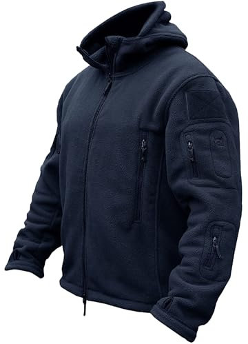 TACVASEN Veste Militaire Homme Capuche Polaire d'hiver Veste Coupe-Vent Tactique Veste de Ski Neige Veste Temps Froid Bleu,Bleu Marin,M