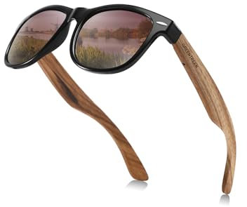 GREENTREEN Herren Damen Polarisierte Sonnenbrille, Unisex Holz/Bambus Sonnenbrille, UV400 (Brown)…
