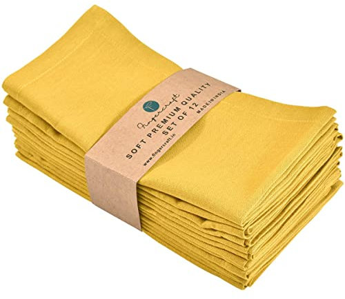 FINGERCRAFT Dinner Stoffservietten, Baumwoll-Leinen-Mischgewebe, 12er-Pack, Osterspezial, Premium-Qualität, auf Gehrung geschnittene Ecken sind vorgeschrumpft, Gold,