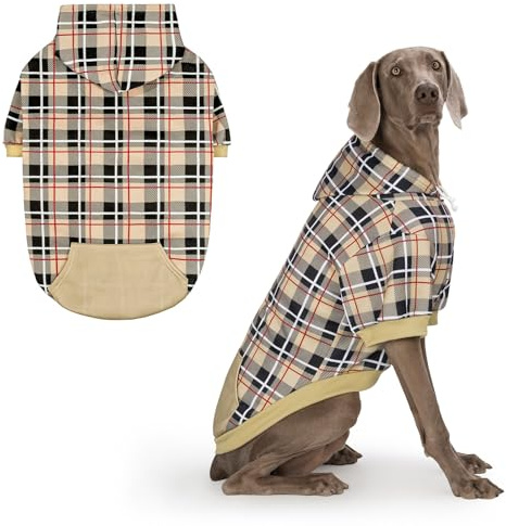 EXPAWLORER Hunde-Kapuzenpullover, kariert, britischer Stil, für kleine, mittelgroße und große Hunde