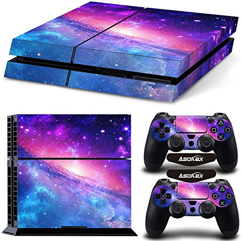 PS4 Aufkleber für Playstation 4 Konsole Controller (mit 4 LED-Lichtleisten-Aufklebern) (rosa Sternenhimmel)