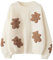 Cute Sweater for Teen Girls Japanese Style Kawaii Bear Patch Embroidery Long Sleeve Pullover Tops Casual Sweaters (White)