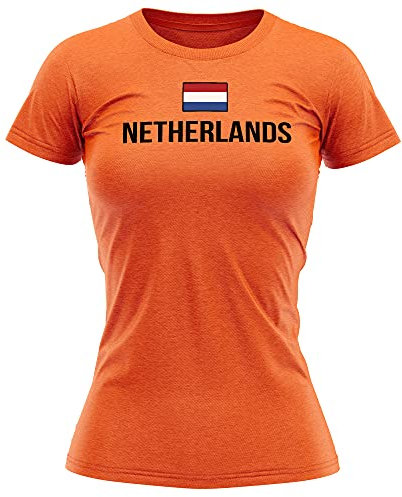 Purple Print House Womens Netherlands Football Shirt - Netherlands Flag Football T Shirt - Football Country European Dutch Tournament Gifts for Her - Unique Holland Footy Top, M, Orange