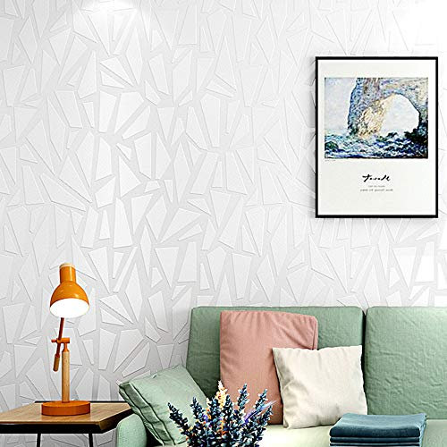 Vliestapete im nordischen Stil, einfarbig, 3D-Vlies-Tapete, reinweiß, geometrisches Dreieck-Imitat, Kieselstein-Gefühl, für Schlafzimmer, Wohnzimmer, TV Hintergrund Wand 1.73'W x 32.8'L Nicht Geklebt