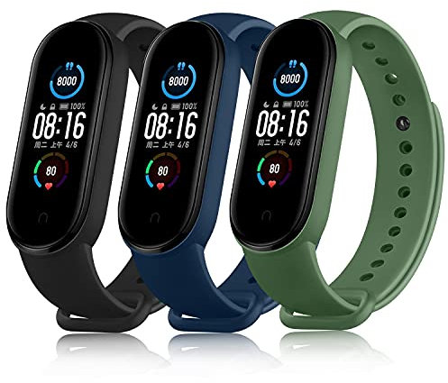 AK 3 Pezzi Cinturino per Mi Band 5/ Mi Band 6/6 NFC/Amazfit Band 5, Cinturino Silicone di Morbido Traspirante Compatibile Solo per Xiaomi Mi Band 5/ Xiaomi Mi Band 6 /Amazfit Band 5