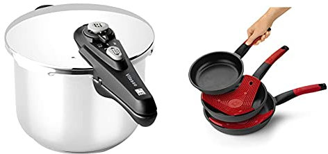 BRA RÁPIDA Vitesse Olla de 6 litros apta para todo tipo de cocinas incluida inducción + Premiere- Set de 3 sartenes, aluminio fundido antiadherente, aptas para todo tipo de cocinas
