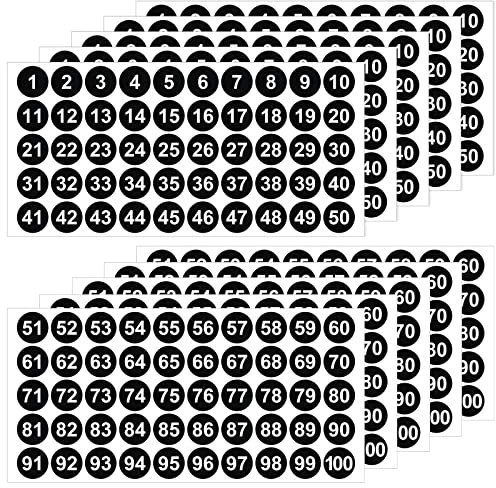 500 Stück 1 bis 100 Zahlenaufkleber, 10 Blatt Vinyl Nummernaufkleber wasserdichte Etiketten selbstklebende nummerierte Aufkleber für Inventarsortierung Organisation Aufbewahrungsboxen (2,5 cm)