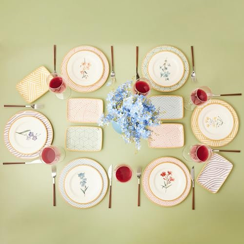 Karaca Botanica 18-Teiliges Frühstücksservice, Tafelservice, Stoneware-Geschirr-Set, Einzigartiges Design, Praktisch, Servierteller, Kuchenteller, Bootsteller, Garantie auf Motive
