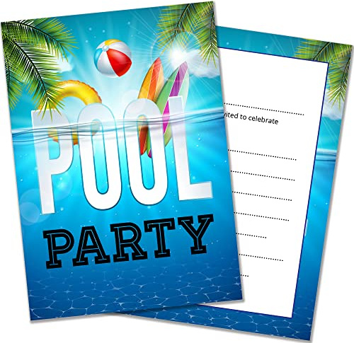 Olivia Samuel Lot de 20 cartes d'invitation à la piscine A6 double face avec enveloppes