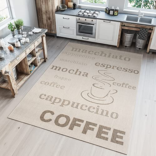 TAPISO Floorlux Teppich Küchenteppich Kurzflor Sisal Optik Flachgewebe Champagne Taupe Kaffee Modern Design Wohnzimmer Küche Flur 140 x 200 cm