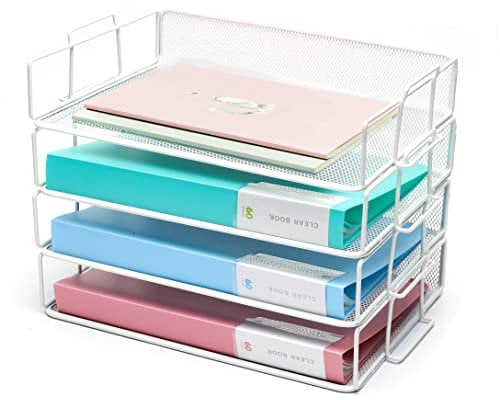 Exerz Clasificador de Papel, 4 Niveles/bandejas de Escritorio, 4 Piezas/Bandeja apilable para Oficina, Escuela, Estudio (Blanco)