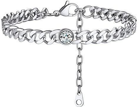 PROSTEEL Chaîne de Cheville Femme Acier Inoxydable 22cm/7mm Décoré de Diamant de Synthèse