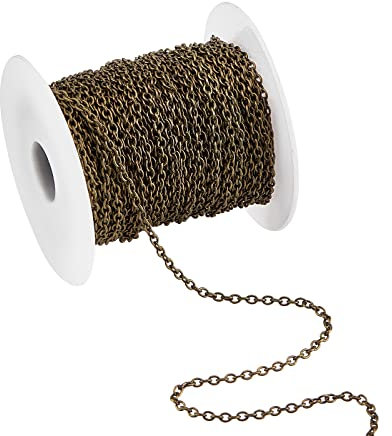 PH PandaHall 65ft Necklace Chains, Unwelded Cross Chains Metal Link Chain Antique Bronze Chain Curb Cross Chain Irone Jewellery Chain for Necklace Bracelet Earring Making