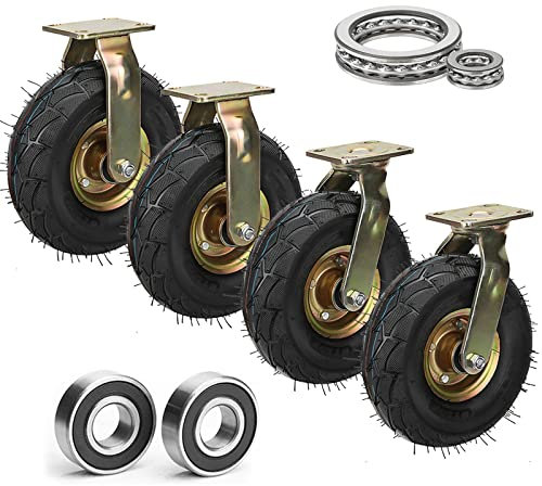 Transportrollen Schwerlast 200mm/250mm 4 Stück, Doppelkugellager Luftreifen Gummi Rollen Tragkraft 800 Kg, Für Rollwagen Lagerboxen Werkbänke Möbel Leise Lenkrolle Luftrad ( Size : Ø 250mm/10in )
