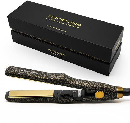 Corioliss C Trip Mini Plancha Pelo Viaje | Placas de Titanio | Pelo Corto | Control de temperatura 150º-200º Leopard Gold