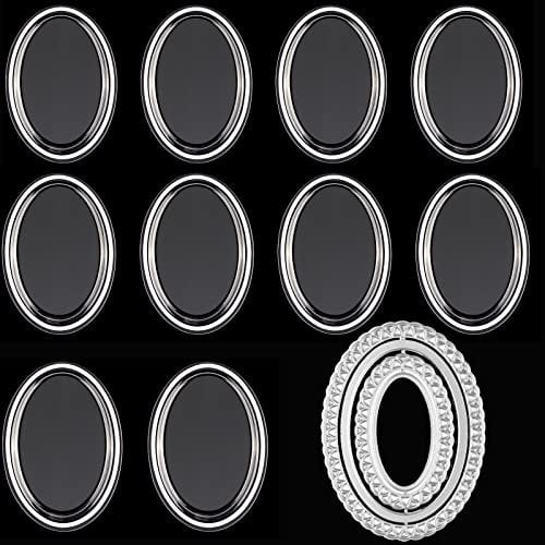10PCS Clear Plastic Oval Shaker Domes and 4PCS Oval Frame Dies for Card Making, Plastic Clear Puffy Shaker Covers and Metal Stencil Die Cuts Punch Template