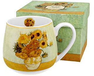DUO ART GALLERY Fassbecher 430 ml SUNFLOWERS New Bone China Porzellan