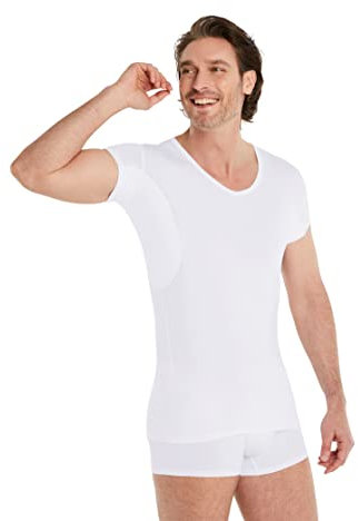 FINN Anti-Schweiß Shirt Herren mit extra kurzen Ärmeln - Perfekt unter Kurzarm-Hemden und Polo-Shirts - Unterhemd mit Achselpads gegen Schweißflecken und Schweißgeruch Weiß Weiss M