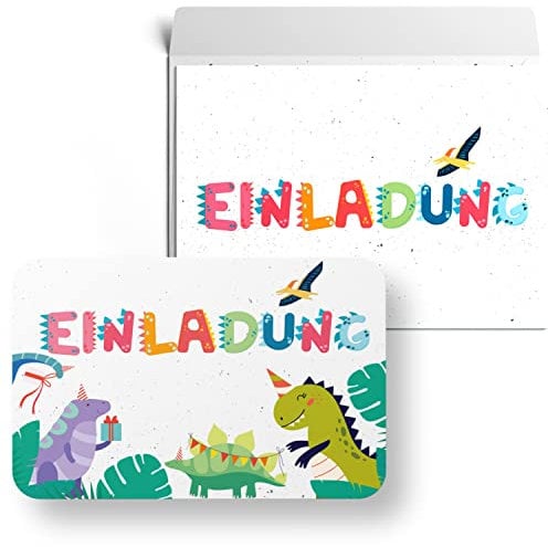 MAVANTO 15x Einladungskarten Kindergeburtstag Dino mit Umschlägen - Süße Geburtstagseinladungen für Mädchen & Jungen