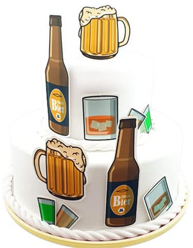 Essbare Tortendeko - Alkohol - Fondant Kuchen Tattoo aus essbarem Zuckerpapier