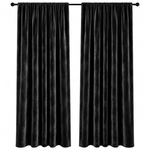 Samt Gardinen Blickdicht mit Kräuselband 140x245 cm – Thermo Verdunkelungsvorhänge für Wohnzimmer, weicher Samtvorhang (1, Schwarz)