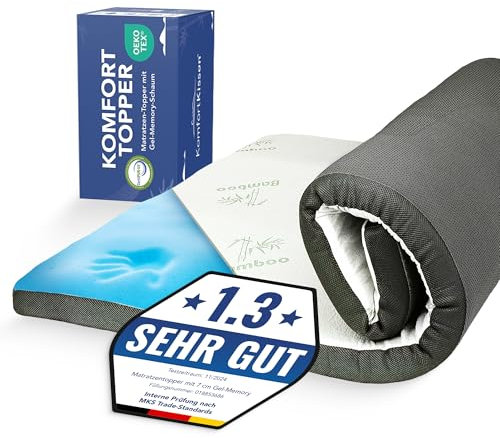 MKS Surmatelas 140x200 cm, H3 7cm mémoire de Forme, Mousse Gel viscoélastique surmatelas, Ferme & Moelleux, Housse Bambou Amovible, Respirant & rafraîchissant, Système antidérapant