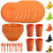 Evanda Plastic Dinnerware Set 28 Piece, Reusable Light Weight Mugs, Bowls, Dishes, Knives, Forks, Spoons for Camping Picnics and Everyday Use, Dishwasher Safe (Orange)