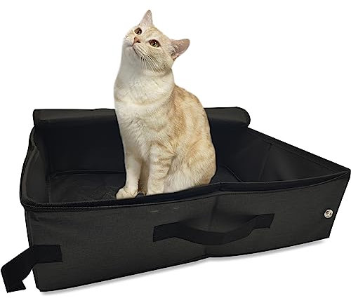 Katzentoilette Reise Faltbares Katzenklo mit Deckel, 47*36cm XXL Größere Reise Katzenklo Tragbare für Kitten, Wasserdicht, Verstärkung, Praktisch Katzentoilette für Freien, Camping, Haus, Auto Schwarz