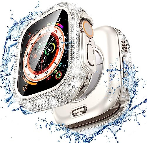 LETOID - Custodia impermeabile 2 in 1 per Apple Watch Ultra/Ultra 2, pellicola protettiva da 49 mm, da donna, in vetro rigido, con paraurti posteriore, accessori per iWatch
