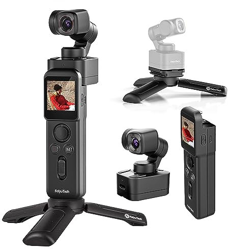 Feiyu Pocket 3 Combo, kabellos, abnehmbar, 3-Achsen-Gimbal-Action-Kamera, 12 MP, 130° FOV, 1/2,3 Zoll CMOS, 4K 60 Video, magnetisch, KI-Tracking, für Sport/Motorrad/Reisen (Fernbedienung und Kamera)
