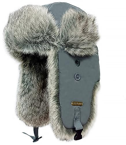 HEYANN Uschanka Trapper Russische Hütte Kunstpelz Cap Earflap Winter Bomber Hut Wintermütze Unisex Fliegermütze Fellmütze Erwachsenen für Herren (Small-Medium, Grau)