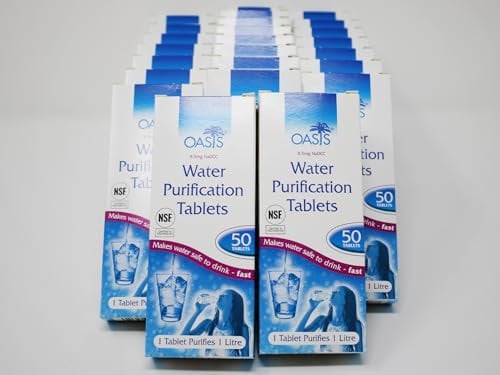 TEST ALL WATER - Oasis Water Purification Tablets | Chlorine Dioxide Formula | Purifies in 30 Minutes | Pack of 24, 50 Tablets Each | Ideal for Emergency & Travel | 7mm Tablets