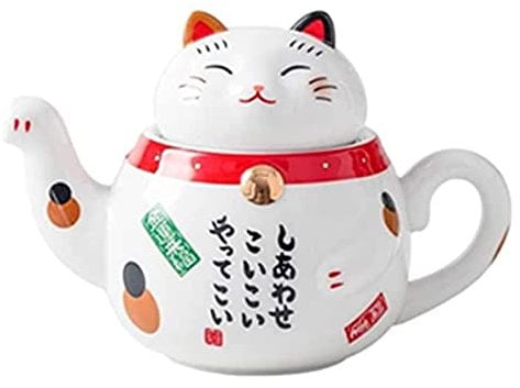 ORLOVA Kungfu Service à thé, Service à thé, Porcelaine Japonaise créative Maneki Neko, Tasse à thé en céramique avec passoire, Jolie théière en Forme de Chat Mignon (Couleur : B) (Color : B)