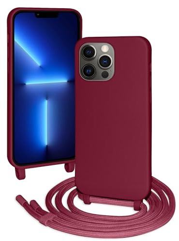 FERLAN Custodia per iPhone 13 Pro Max Cover con Cordino,Rosso Silicone Antiurto TPU Morbido Case Corda Collana Necklace Regolabile Stylish con Catena Ultra Sottile Cover per iPhone 13 Pro Max,Rosso
